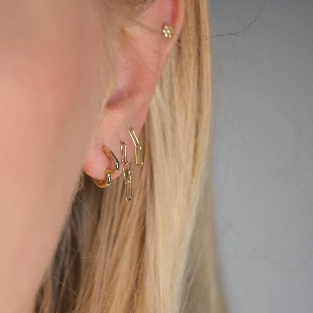 Connected earrings with 3 links in 14 karat gold