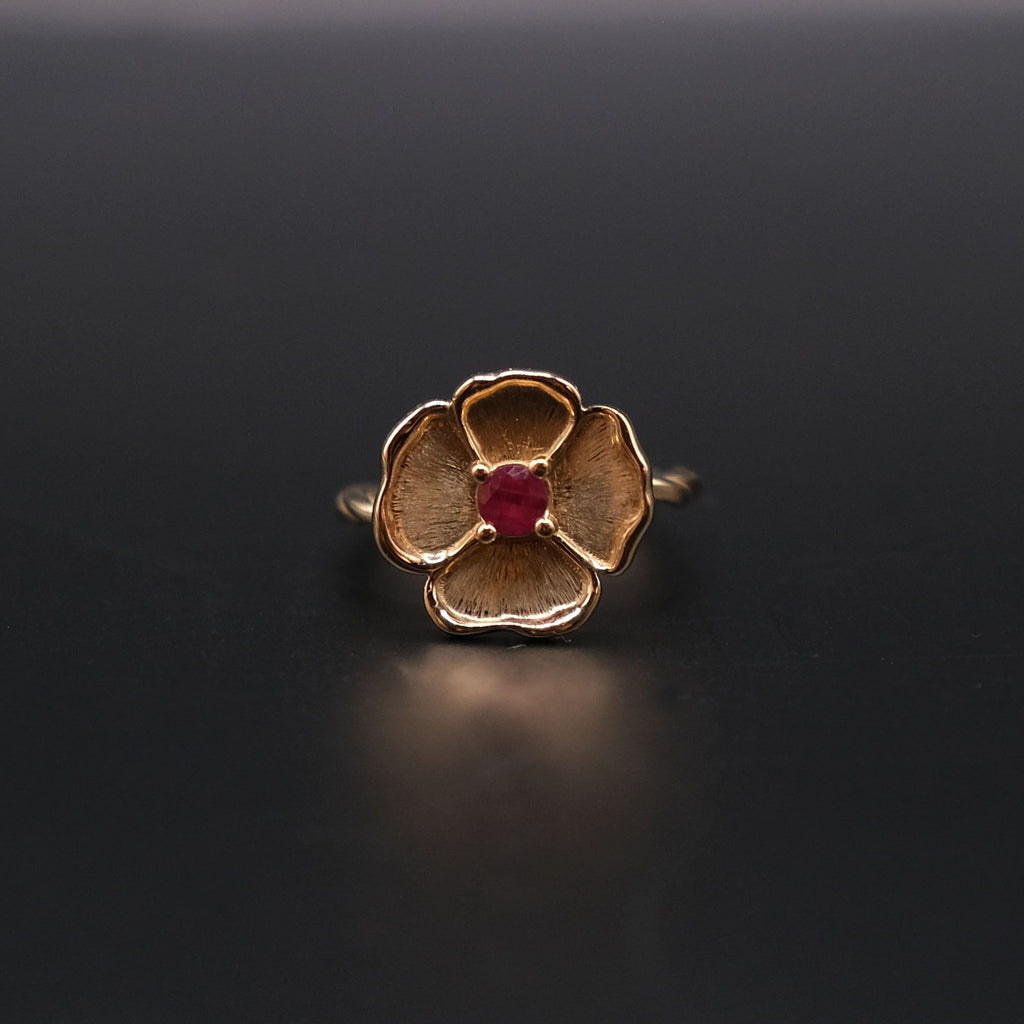 14k Gold Ruby Flower Ring