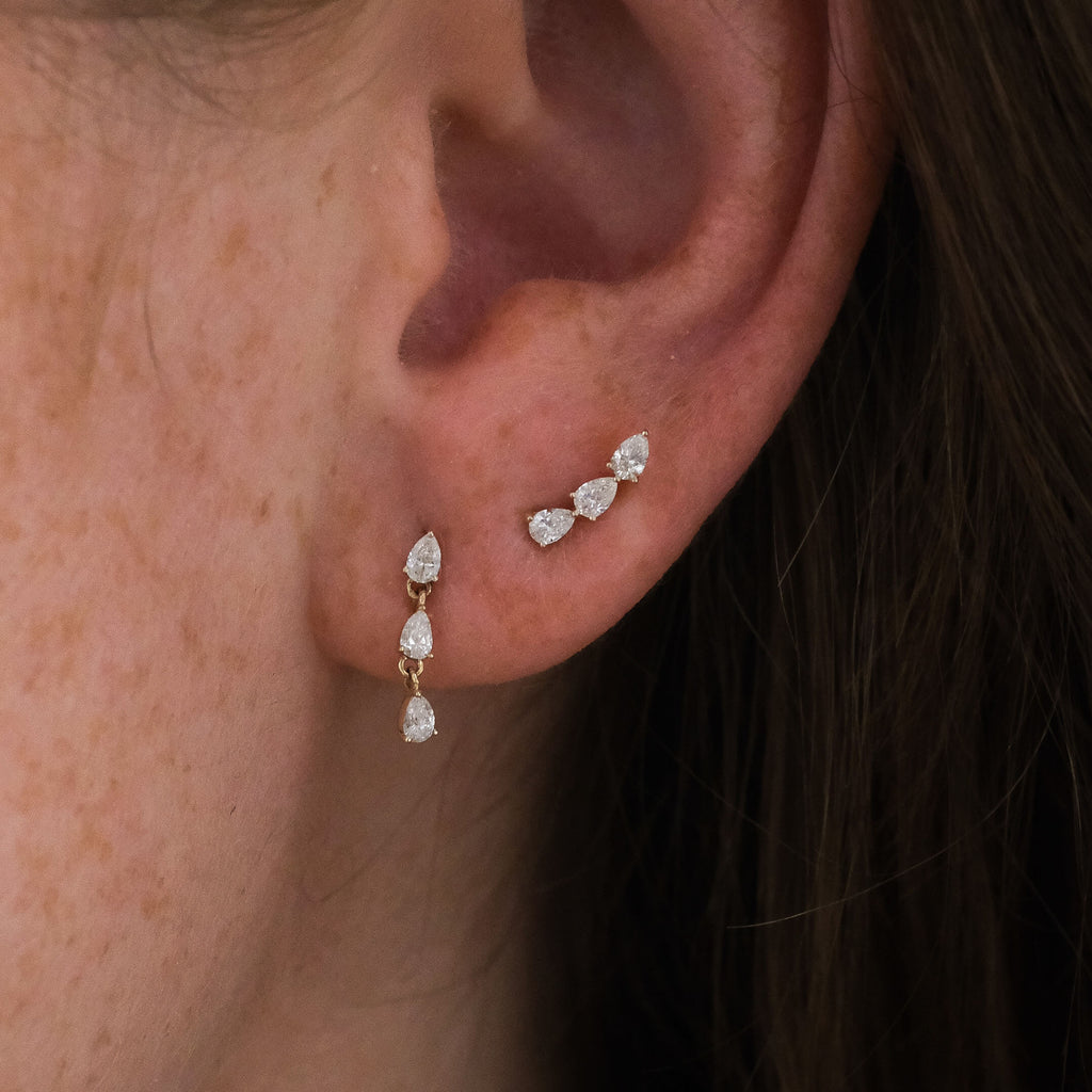 Peer Diamond Dangle - 14k gouden oorbellen<br>