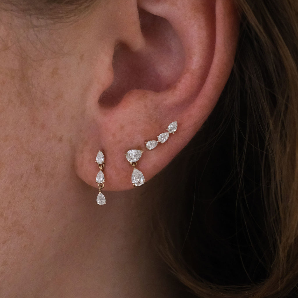 Peer Diamond Dangle - 14k gouden oorbellen<br>