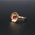 14k Gold Ruby Flower Ring