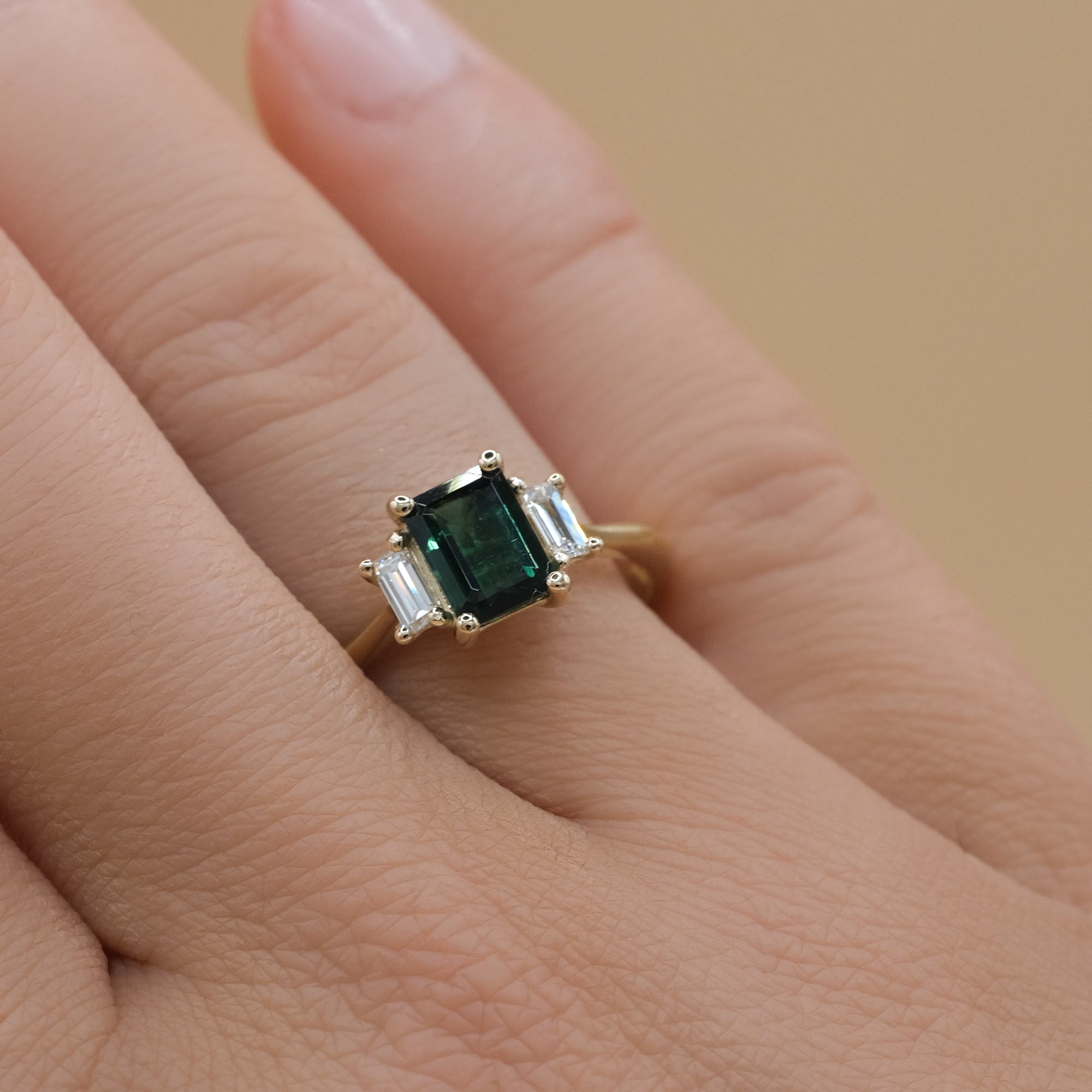 14k Gold Diamond and Green Tourmaline Ring