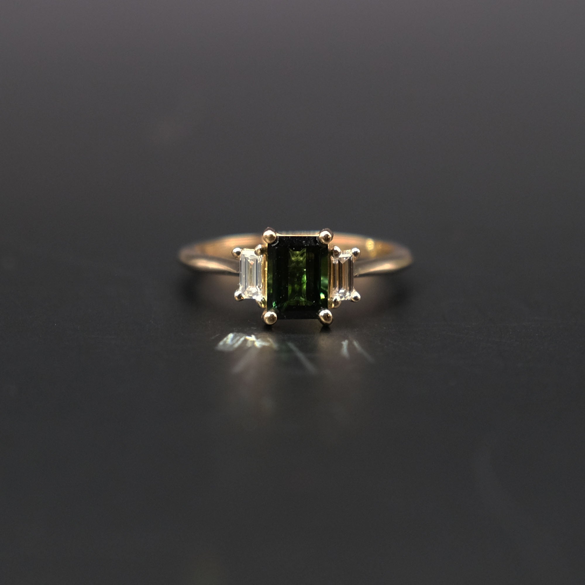 14k Gold Diamond and Green Tourmaline Ring