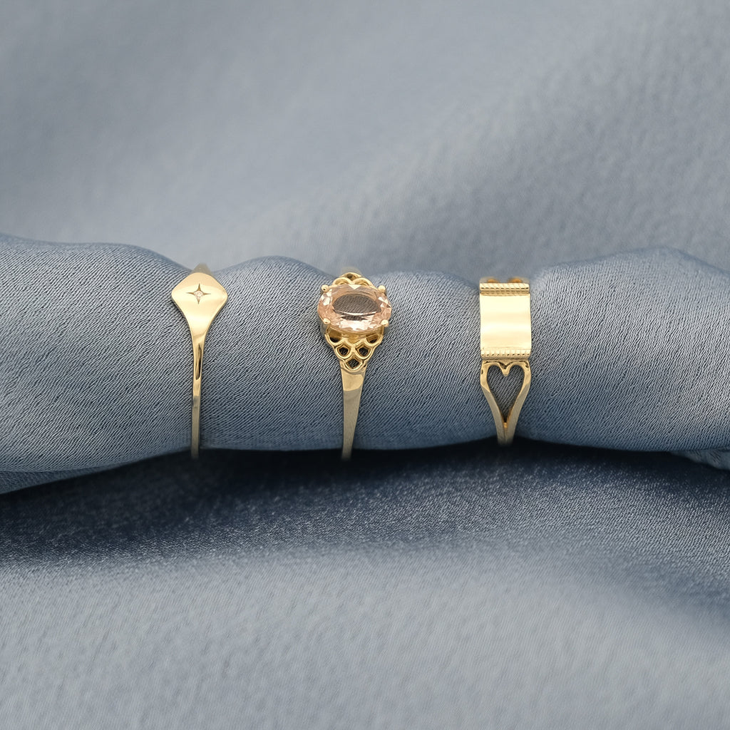 The vintage diamond ring, mermaid morganite and vintage love ring. 